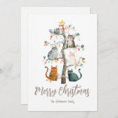 クリスマスツリーの猫クリスマスホリデーカード シーズンカード (正面/裏面)