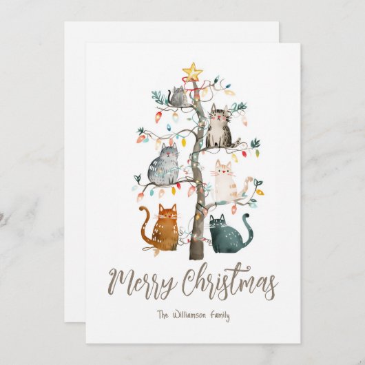 クリスマスツリーの猫クリスマスホリデーカード シーズンカード (正面/裏面)