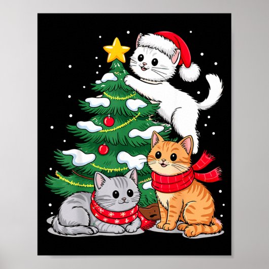 クリスマスツリーの猫 クリスマス ポスター (正面)