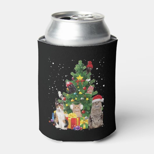 クリスマスツリーの猫 – 猫クリスマスセーター 缶クーラー (缶正面)