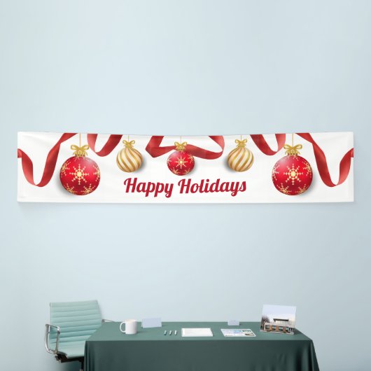 クリスマスツリーの玉が赤い金ゴールドバナー 横断幕 (トレードショー)