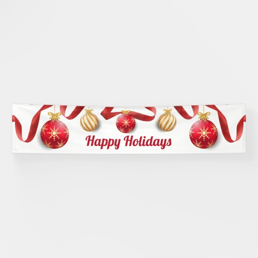 クリスマスツリーの玉が赤い金ゴールドバナー 横断幕 (横)
