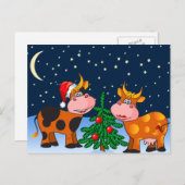 クリスマスツリーの甘いメリークリスマスカウカップル シーズンポストカード (正面/裏面)