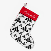 クリスマスツリーの白黒のストッキング（名前あり） スモールクリスマスストッキング (正面 (吊り時))