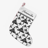 クリスマスツリーの白黒のストッキング（名前あり） スモールクリスマスストッキング (正面 (吊り時))