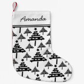 クリスマスツリーの白黒のストッキング（名前あり） スモールクリスマスストッキング (正面)