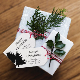 クリスマスツリーの白黒のタイのギフトラベル ギフトタグ