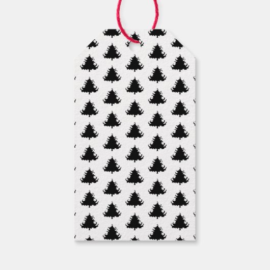 クリスマスツリーの白黒のタイのギフトラベル ギフトタグ (裏面)