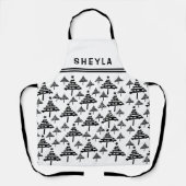 クリスマスツリーの白黒パターン名 エプロン (正面)