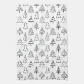 クリスマスツリーの白黒パターン キッチンタオル (縦)