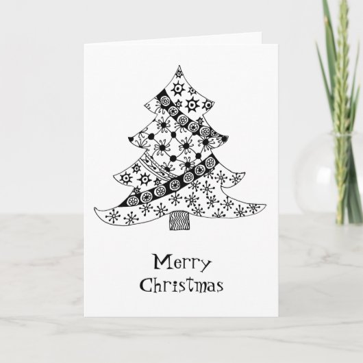 クリスマスツリーの白黒パターン シーズンカード (正面)