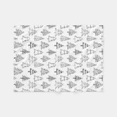 クリスマスツリーの白黒パターン フリースブランケット (正面(横))