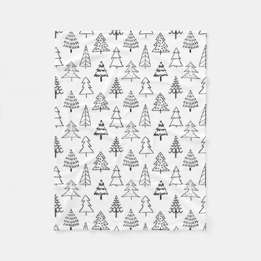 クリスマスツリーの白黒パターン フリースブランケット (正面)