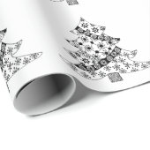 クリスマスツリーの白黒パターン ラッピングペーパー (ロールコーナー)