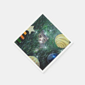 クリスマスツリーの絵画猫 スタンダードカクテルナプキン (角)