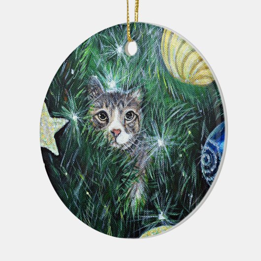 クリスマスツリーの絵画猫 セラミックオーナメント (左)