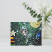 クリスマスツリーの絵画猫 ポストカード (スタンド正面)