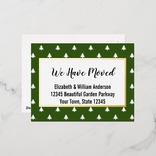 クリスマスツリーの緑と白の動きのお知らせ 箔シーズンポストカード (正面/裏面)