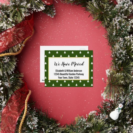 クリスマスツリーの緑と白の動きのお知らせ 箔シーズンポストカード (インサイチュ)