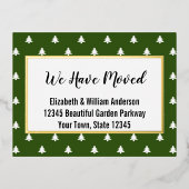 クリスマスツリーの緑と白の動きのお知らせ 箔シーズンポストカード (正面)