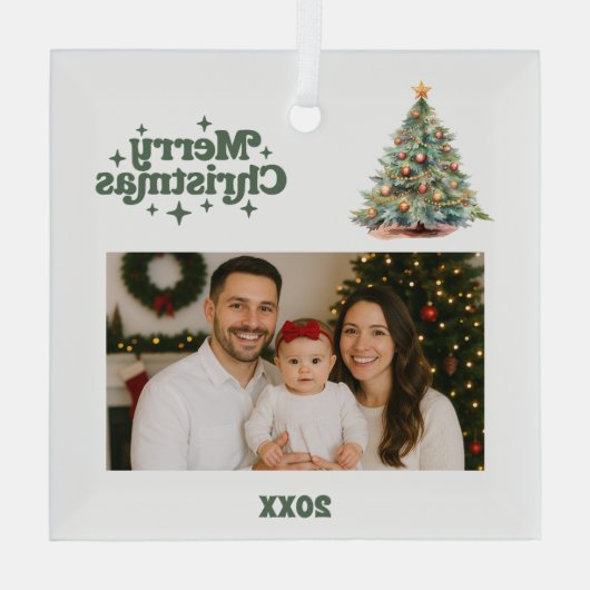 クリスマスツリーの緑の写真 ガラスオーナメント (裏面)