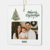 クリスマスツリーの緑の白い写真 セラミックオーナメント (左)