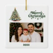 クリスマスツリーの緑の白い写真 セラミックオーナメント (裏面)