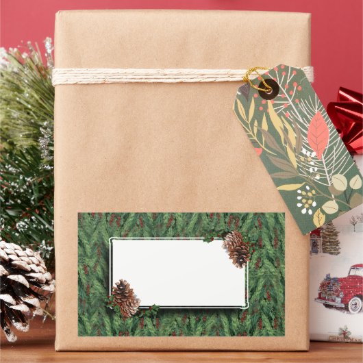 クリスマスツリーの背景(ラベル付き) 長方形シール (クリスマス)