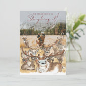 クリスマスツリーの背景 灰色のホリデー写真カード シーズンカード (スタンド正面)