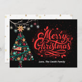クリスマスツリーの花とタイポグラフィクリスマス シーズンカード (正面/裏面)