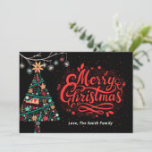 クリスマスツリーの花とタイポグラフィクリスマス シーズンカード (スタンド正面)