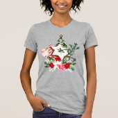 クリスマスツリーの花のキャンディケイン JOY Tシャツ (正面)