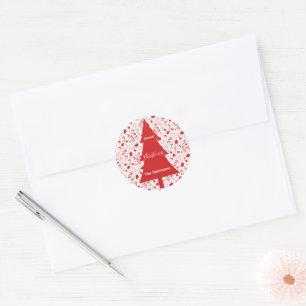 クリスマスツリーの落書きアート 赤 ラウンドシール