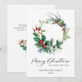 クリスマスツリーの葉と実のリースのクリスマスメッセージ シーズンカード (正面/裏面)