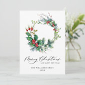 クリスマスツリーの葉と実のリースのクリスマスメッセージ シーズンカード (スタンド正面)