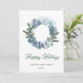 クリスマスツリーの葉と実のリースのクリスマスメッセージ シーズンカード (スタンド正面)