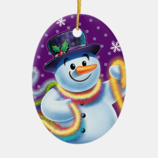 クリスマスツリーの装飾雪だるま&ティンセル。 セラミックオーナメント (正面)