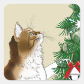 クリスマスツリーの視察 面白い 三毛猫 ホリデー スクエアシール (正面)
