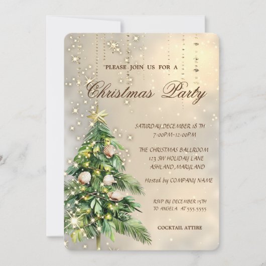 クリスマスツリーの貝殻 クリスマスパーティー 招待状 (正面)