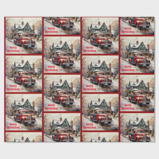 クリスマスツリーの赤いトラックのギフトを取得する時間 ラッピングペーパー (フラット)