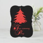 クリスマスツリーの赤いレースのパーティの招待状を整えて下さい 招待状 (スタンド正面)