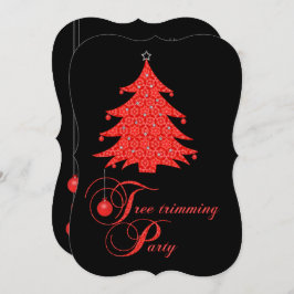 クリスマスツリーの赤いレースのパーティの招待状を整えて下さい 招待状