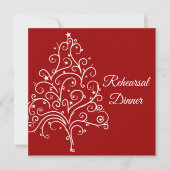 クリスマスツリーの赤い冬の結婚式リハーサルディナー 招待状 (正面)