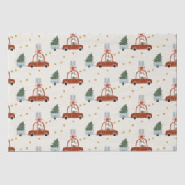 クリスマスツリーの赤い車のイラスト 薄葉紙