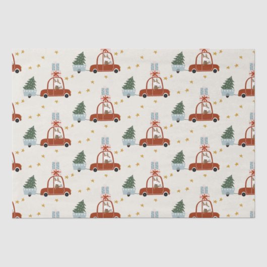 クリスマスツリーの赤い車のイラスト  薄葉紙 (正面)