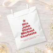 クリスマスツリーの赤と白カスタムの家族の名前 フェイバーバッグ (クリップ留めされた状態)