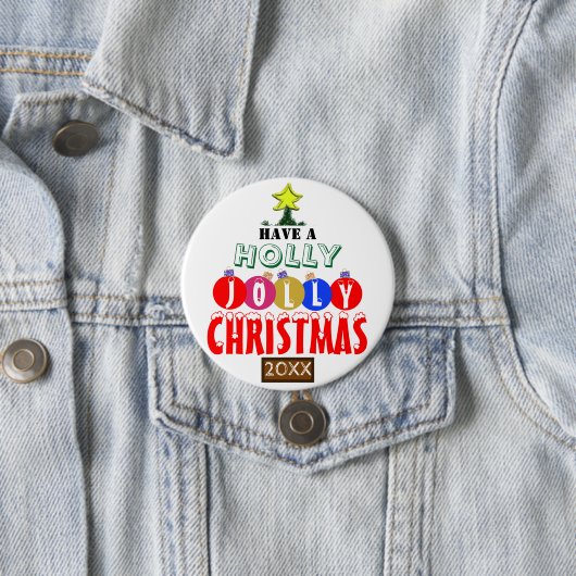 クリスマスツリーの赤と青とゴールドのオーナメント 缶バッジ (インサイチュ)