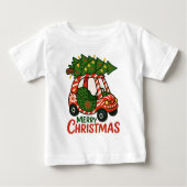 クリスマスツリーの車のキュートな子供用Tシャツ ベビーTシャツ (正面)
