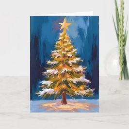 クリスマスツリーの輝く星の水彩画 シーズンカード
