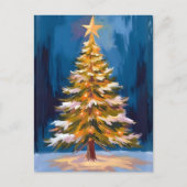 クリスマスツリーの輝く星の水彩画 シーズンポストカード (正面)
